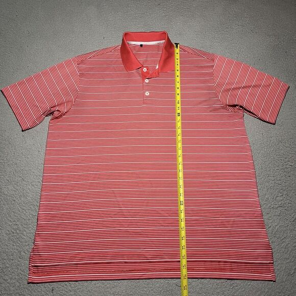 Adidas Polo Shirt Mens XL Pink Stripe Stretch Short Sleeve Golf Logo Casual - Picture 2 of 11